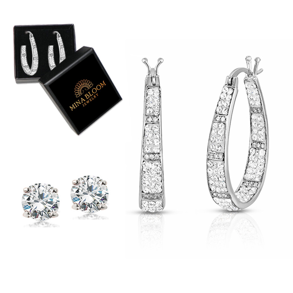 White Inside Out Hoops with Free 2.00 CT Studs made with Swarovski Elements