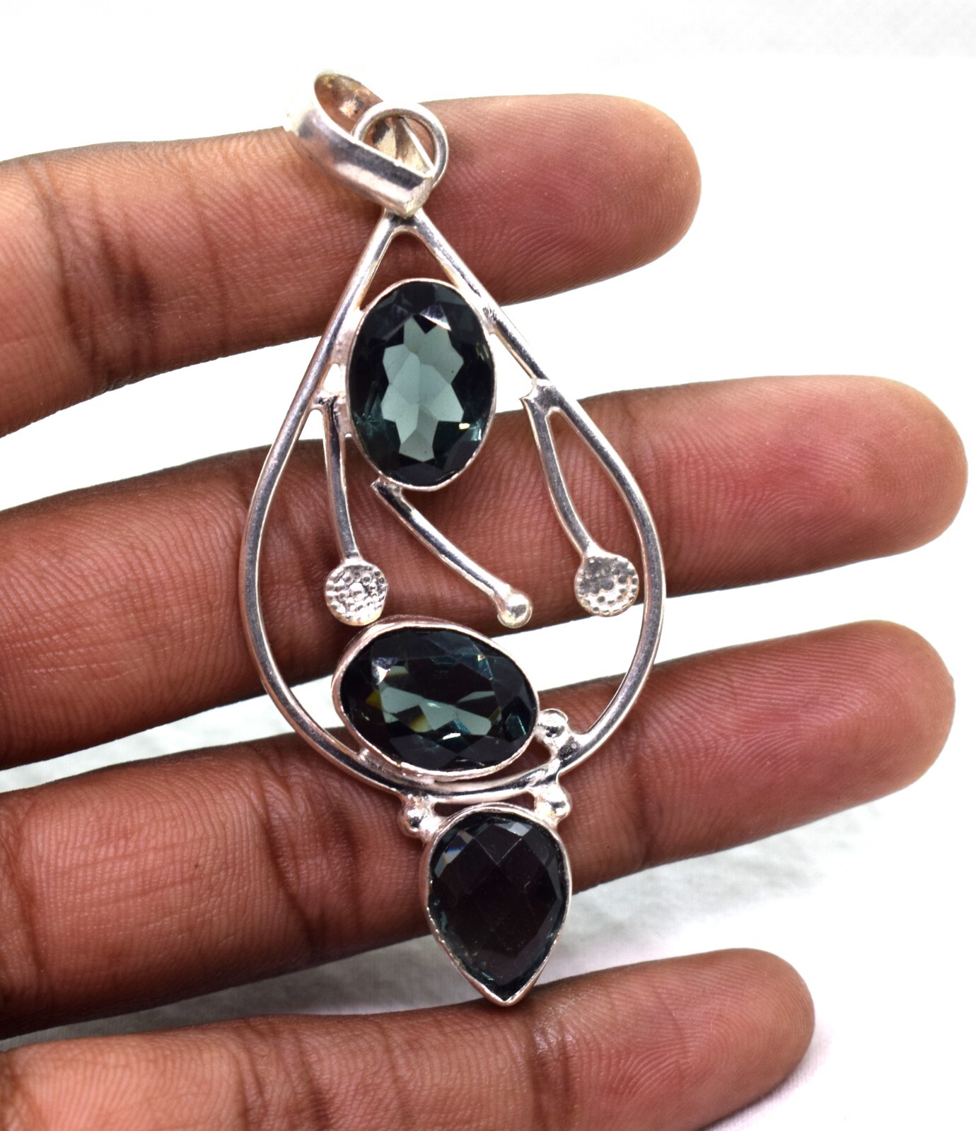 Simulated Iolite Cut Gemstone Fashion Gifted Jewelry Handmade Pendant 2.75″
