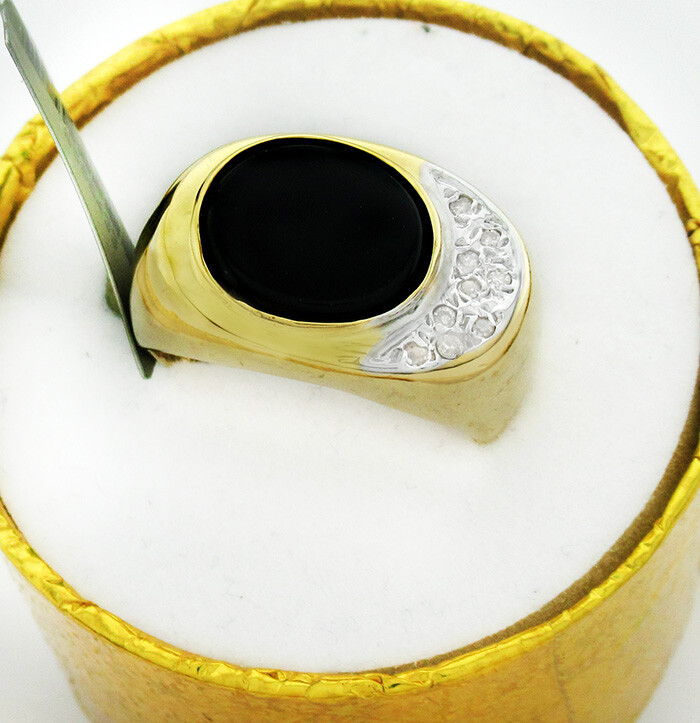 GENUINE 3.34 Cts BLACK ONYX & DIAMONDS RING 14K YELLOW GOLD * FREE Appraisal