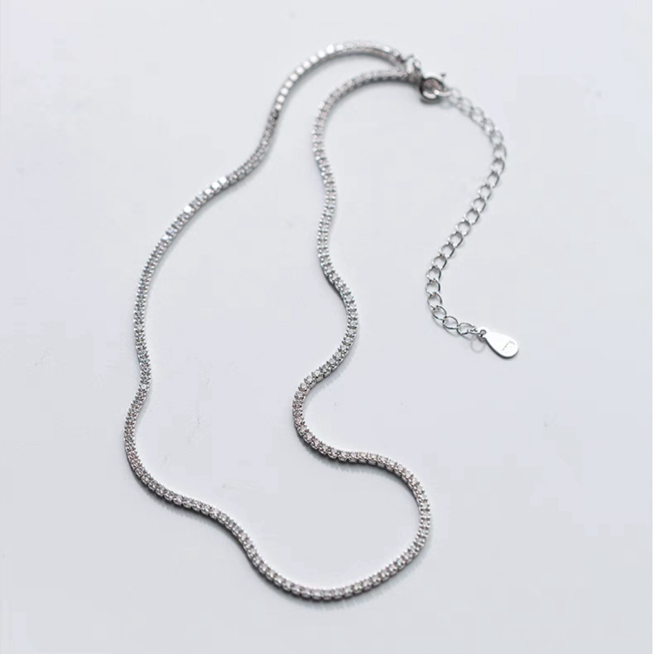 Stunning Genuine 925 Sterling Silver CZ Crystal Choker Tennis Necklace 32cm-38cm