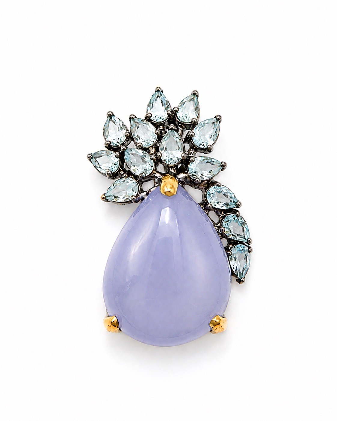 925 Sterling Lavender Chalcedony 18” Necklace Floral Blue Gemstone Pendant
