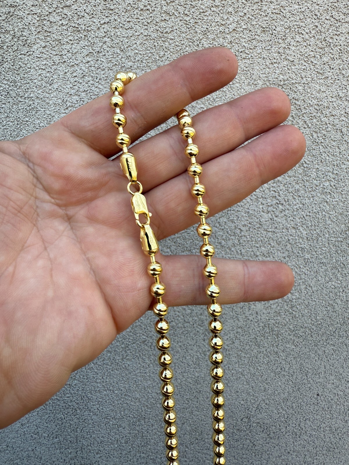 6mm Ball Bead Chain Moon Cut Dog Tag Mens Necklace 14k Gold Over 925 Silver