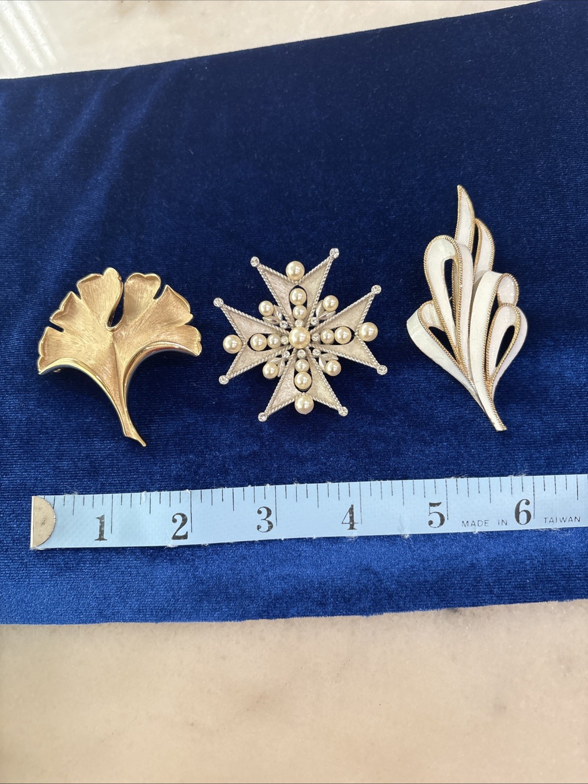 Vintage Crown Trifari Brooch Lot Of 3. All Signed. All Plated. 1 Maltese Cross