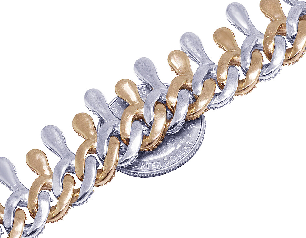 Two Tone Rose White Gold Dripping Diamond Cuban Chain 22mm 18″ 33 1/2 CT