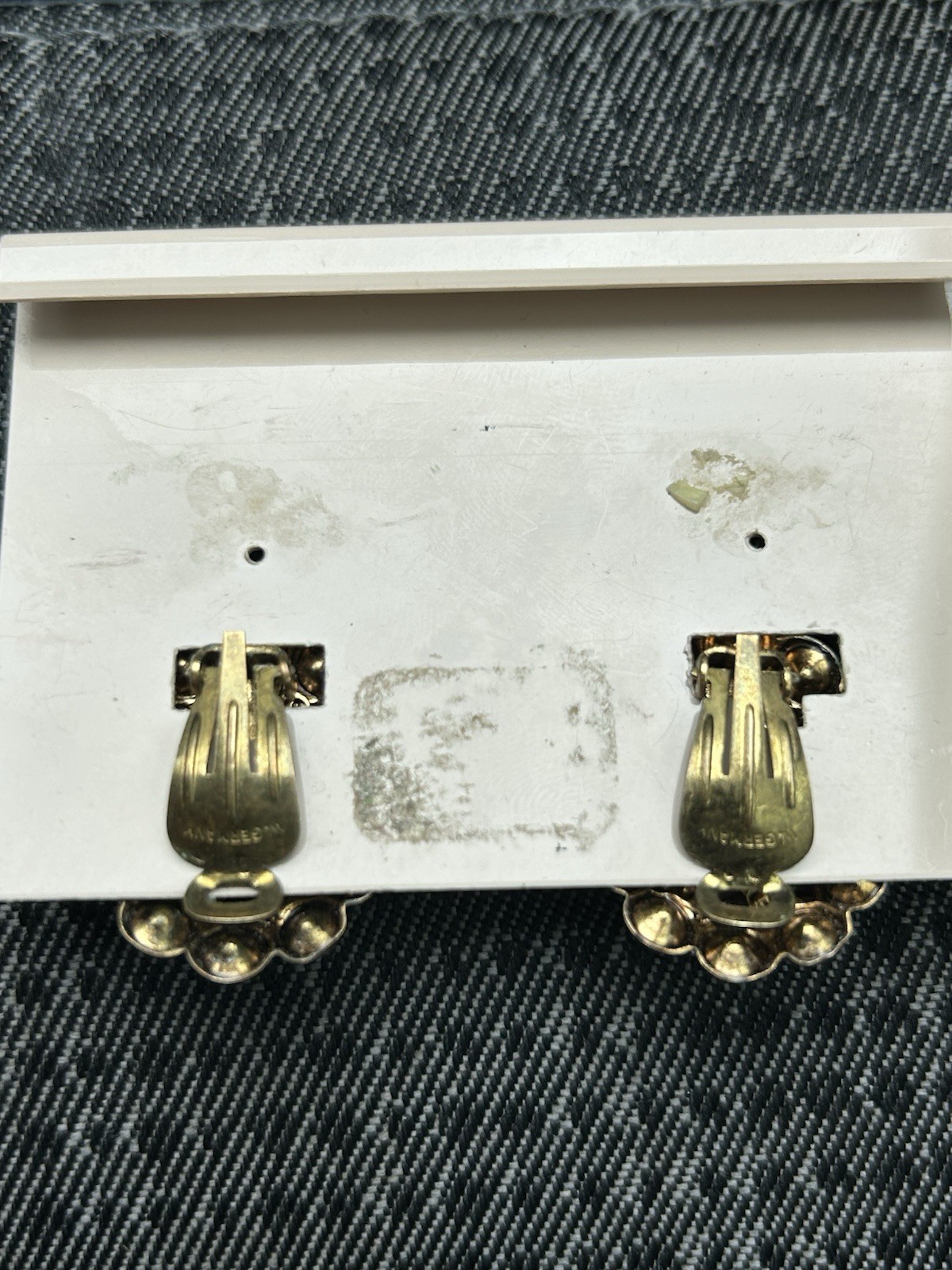 VTG West Germany Orange and Brown Porphyry Glass Rhinestone and Pearl Earrings