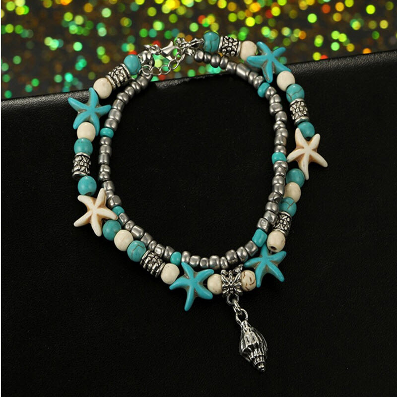 Blue Turtle Anklets for Women Girls Beads Beach Ankle Bracelet Boho Foot Jewelry
