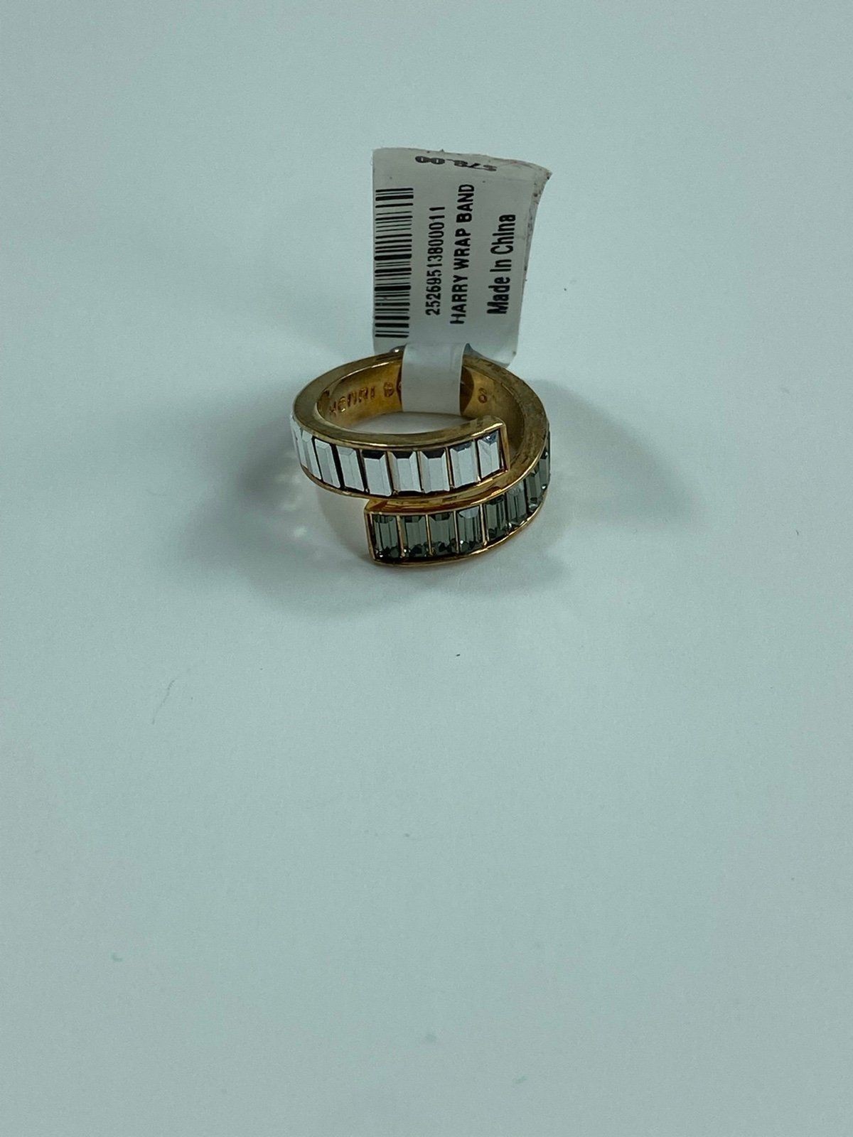 Henri Bendel Harry Wrap Band Crystal Cocktail Ring Gold Tone Size 6 Statement