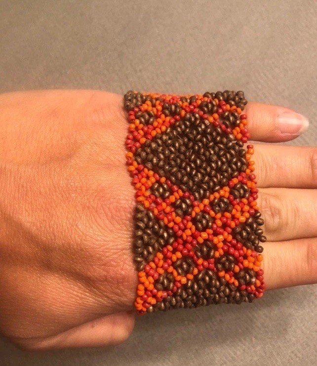 Small Brown and Orange Beaded Bracelet for Women
