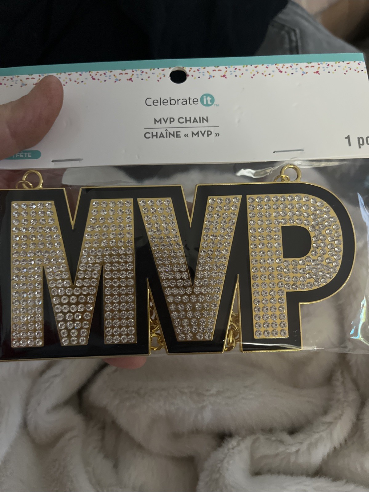 Unisex Man Women Celebrate MVP Bold Gold Tone Rhinestones Necklace Chain NWT