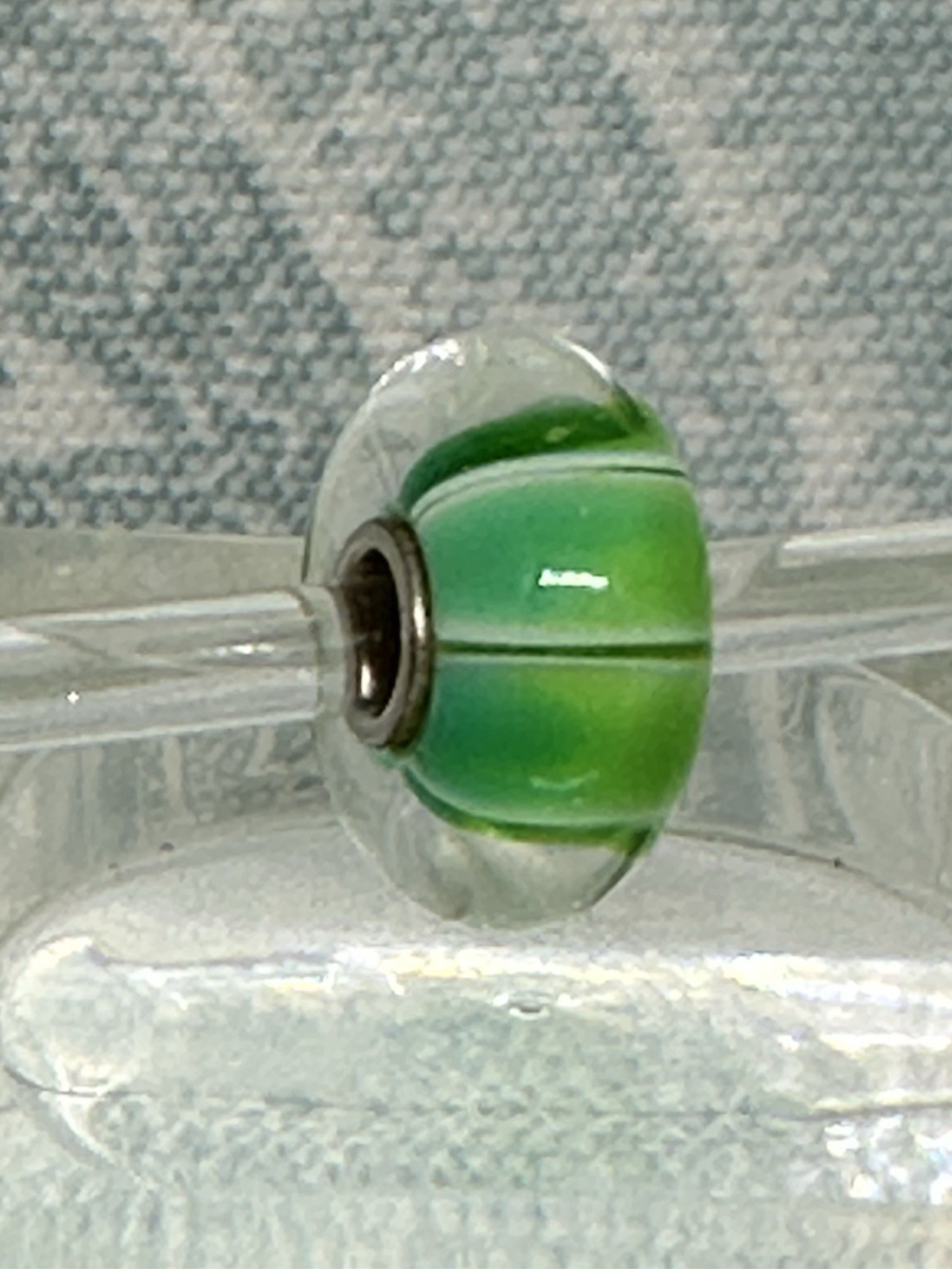 Authentic Trollbeads OOAK Aqua & Lime Faded Stripe on CC, New (40.0)