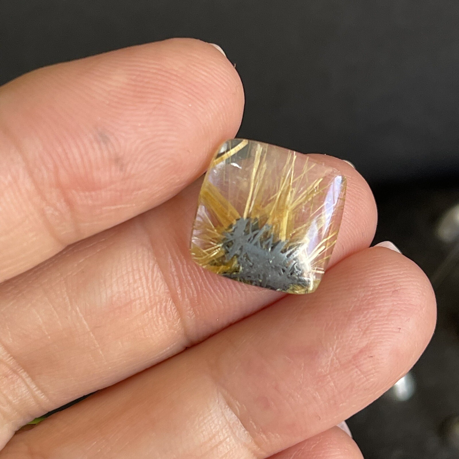 7.3ct 14.9×14.4x3mm Fine Golden Rutilated Star Quartz Square Cabochon Ring Gem