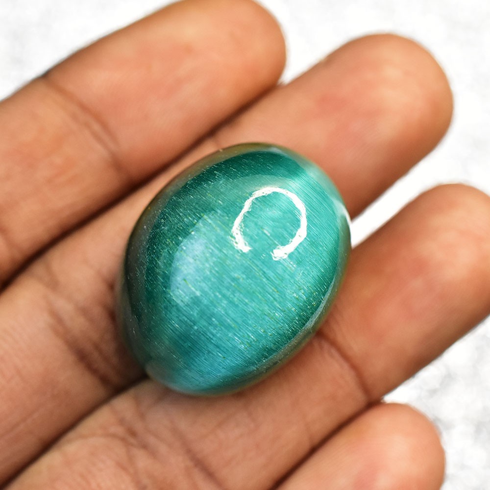 Natural Green Cat’s Eye CERTIFIED 84.70 Ct RARE Cabochon Cut Loose Gemstone