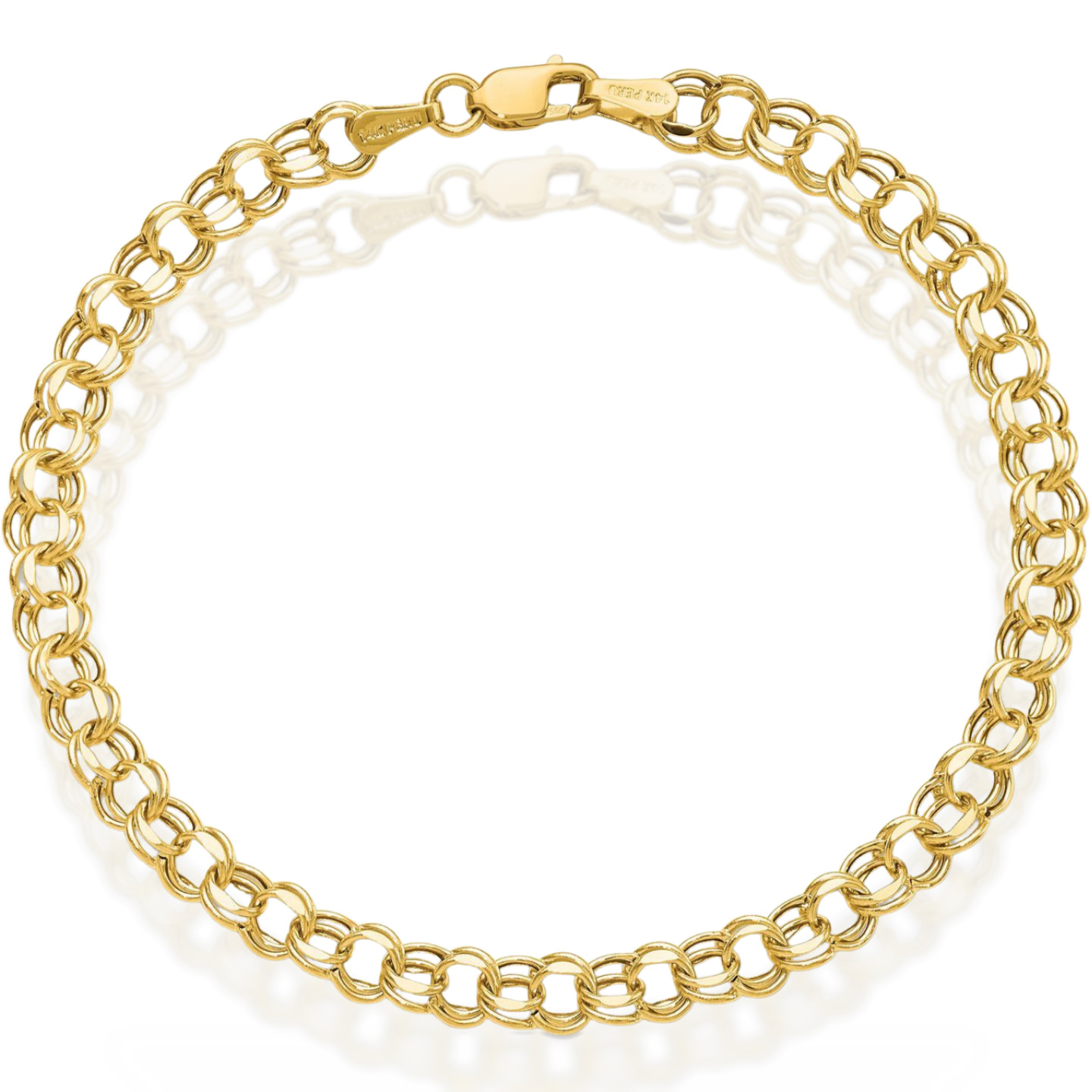 10K Yellow Gold 4.5mm Cable Chain Double Link Charm Bracelet