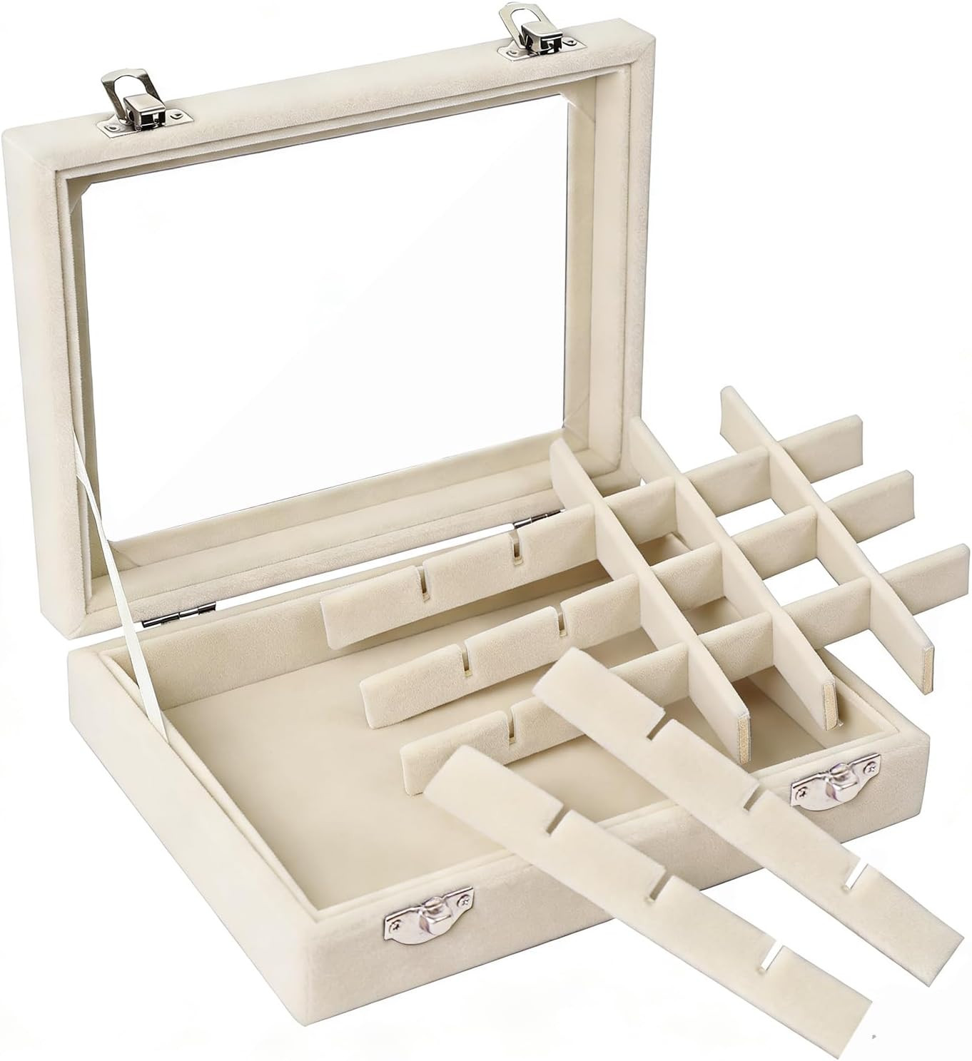 Velvet Jewelry Box 24 Grid Jewelry Earrings Display Organiser Box Ring Tray Hold
