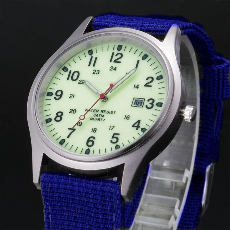 Men’s Military Army Luminous 24 Hours Dial Nylon Strap Date Quartz Wrist Watch