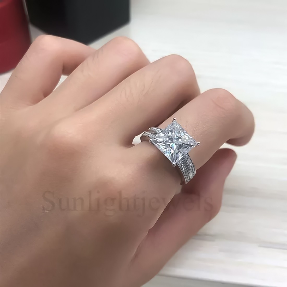 Certified 4.90 Ct White Princess Cut Diamond Ring 925 Sterling Silver For Women