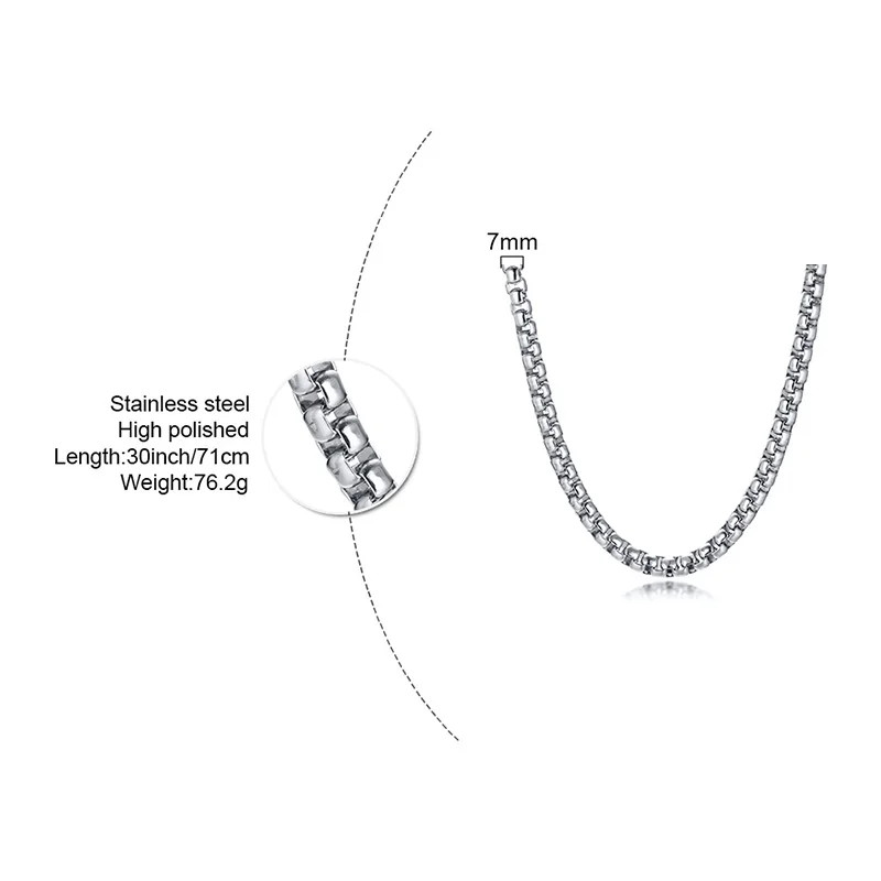 Round Box Chain for Men Boys,Gold Silver Black Plated Stainless Steel Chain Coll