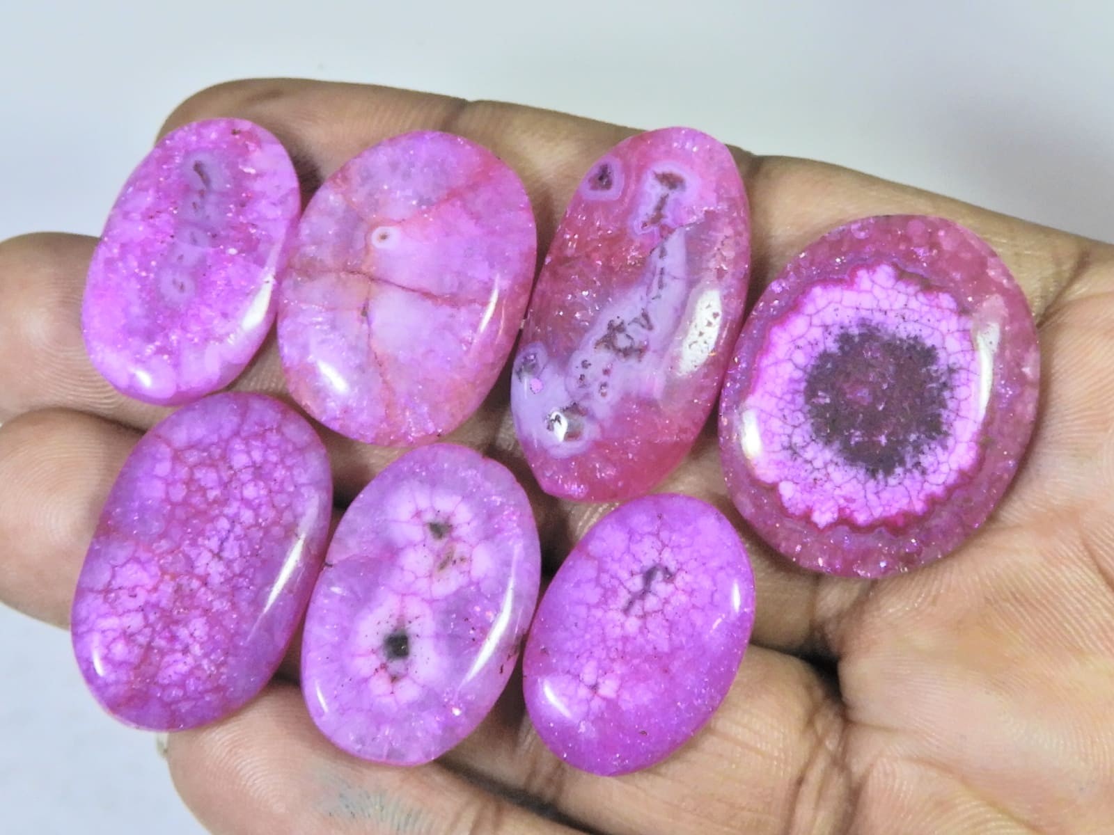 153Cts.Color Enhanced Pink Solar Cab Agate Oval Loose Gemstone 7Pcs Lot