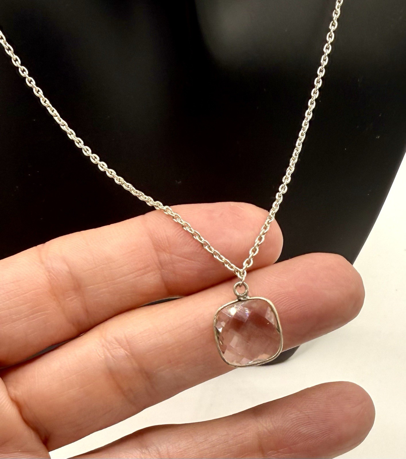 Deb Guyot 925 Sterling Silver Clear Topaz Quartz Pendant Necklace 18-20”