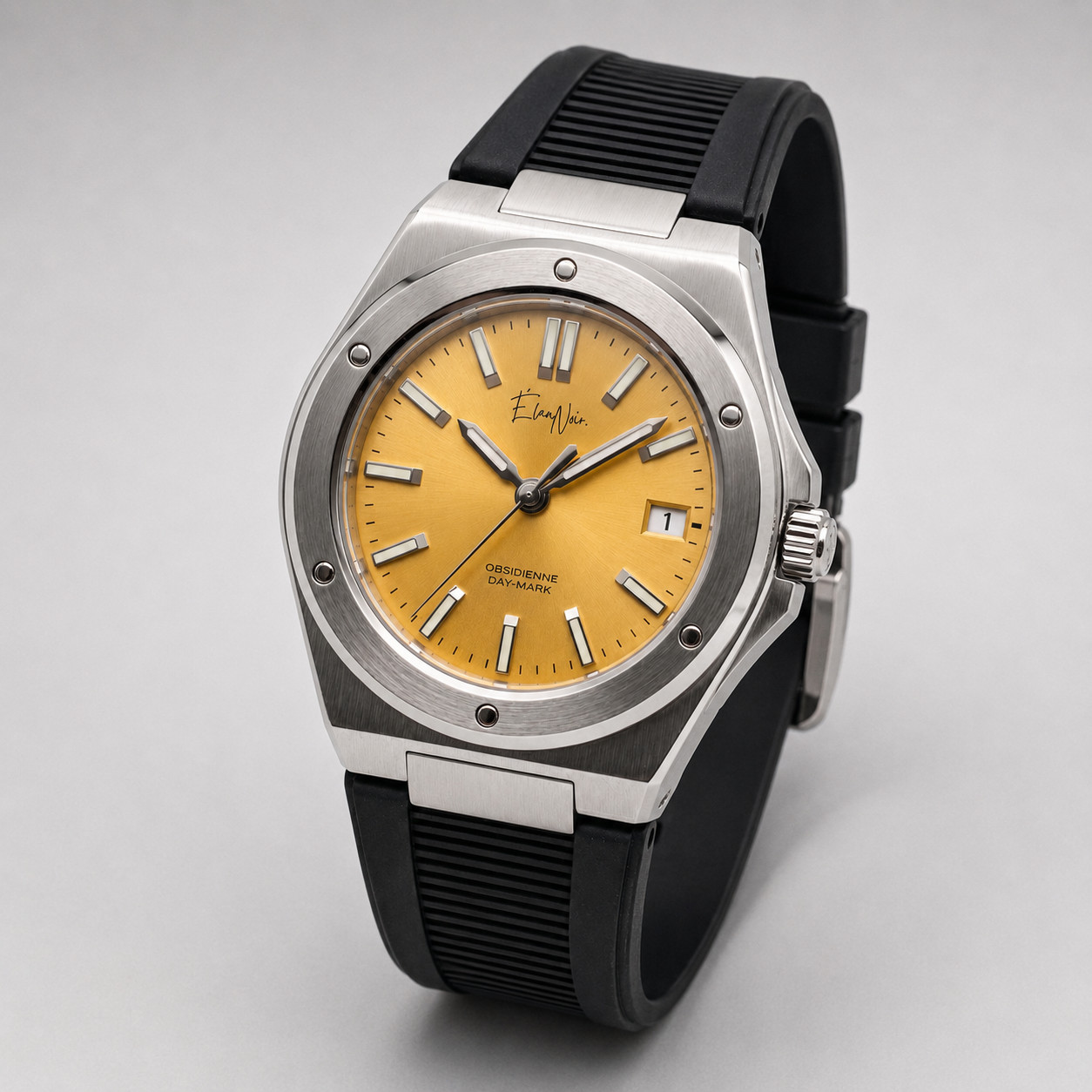 Élan Noir Obsidienne Day-Mark Automatic Watch Champagne Dial Sapphire Steel 41mm