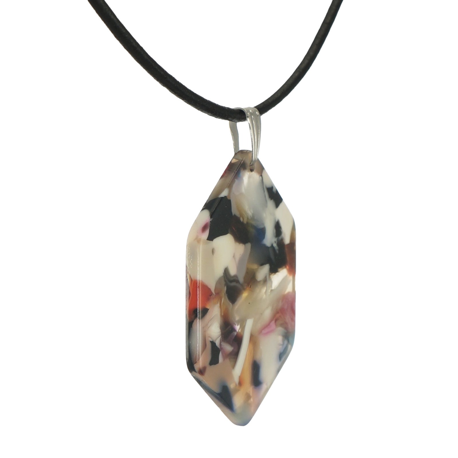 Multi Color Hexagon Acrylic Pendant Leather Cord Necklace, Black or Tan Leather
