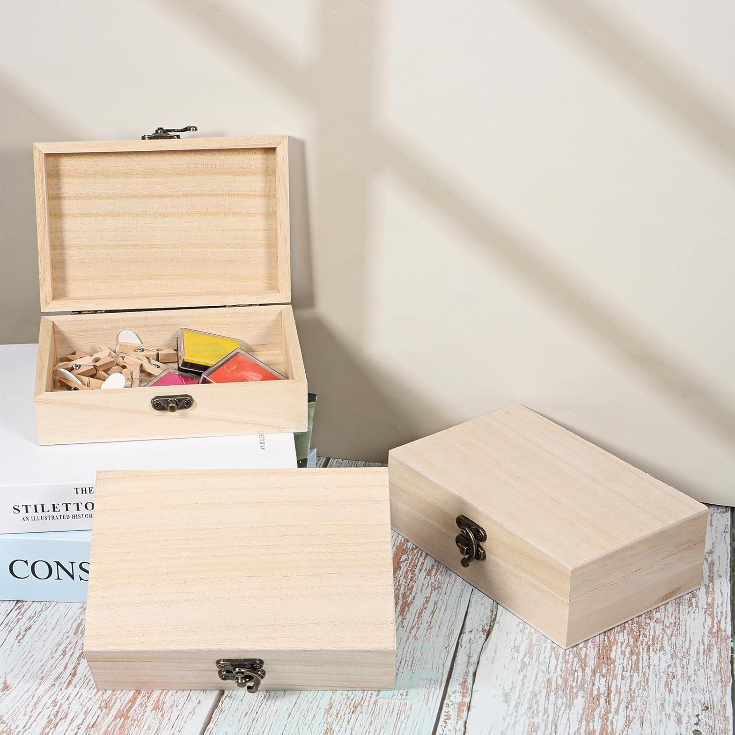 8 Pack Unfinished Wooden Box 6″ X 4″ X 2″ DIY Storage Jewelry Boxes Small Keepsa