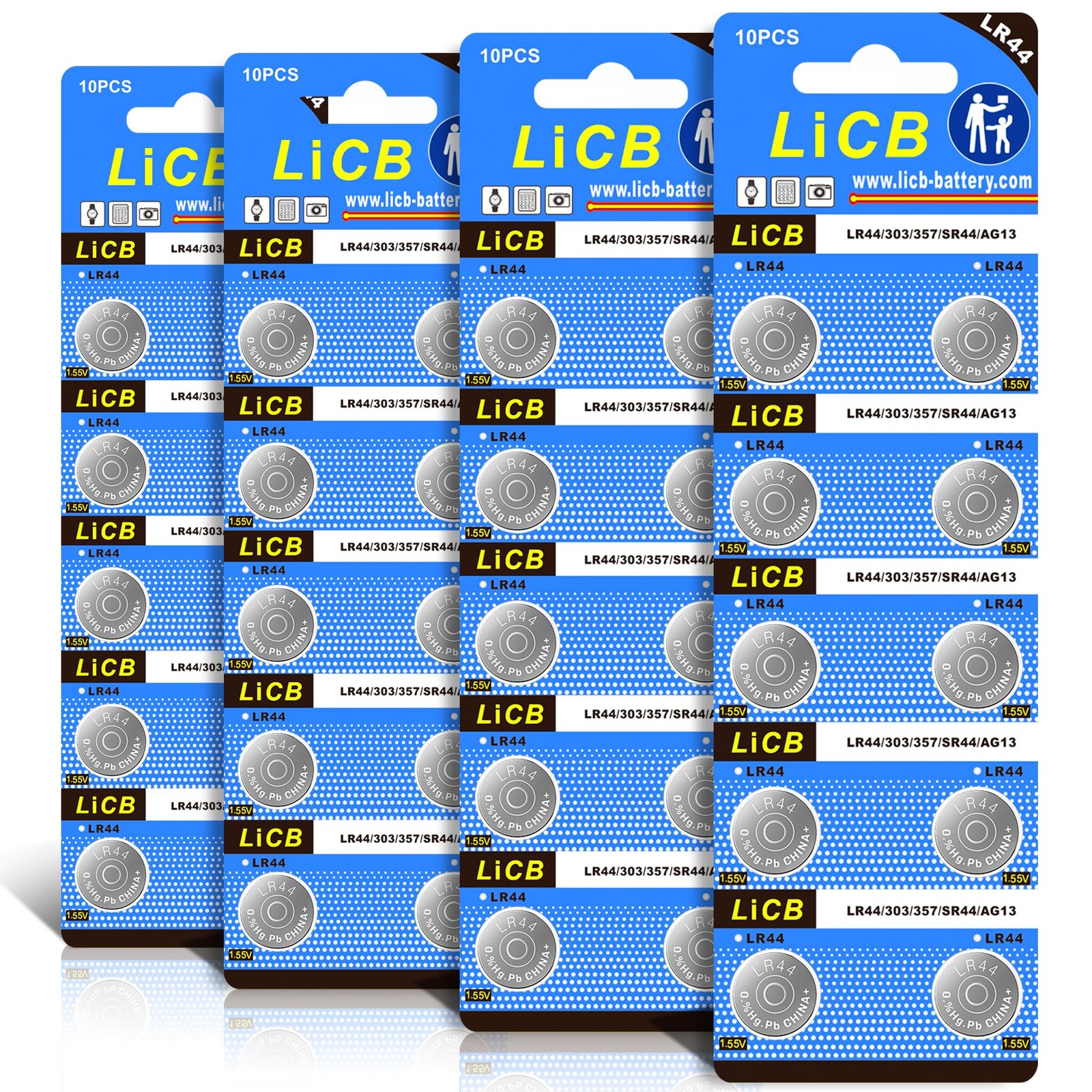 LiCB 40 Pack LR44 AG13 357 303 SR44 Batteries 1.5V 10 Count (Pack of 4)