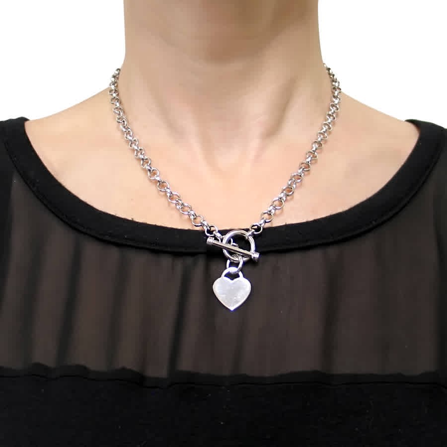 AMOUR Circle Link Heart Charm Necklace and Bracelet 2-piece Set In Sterling