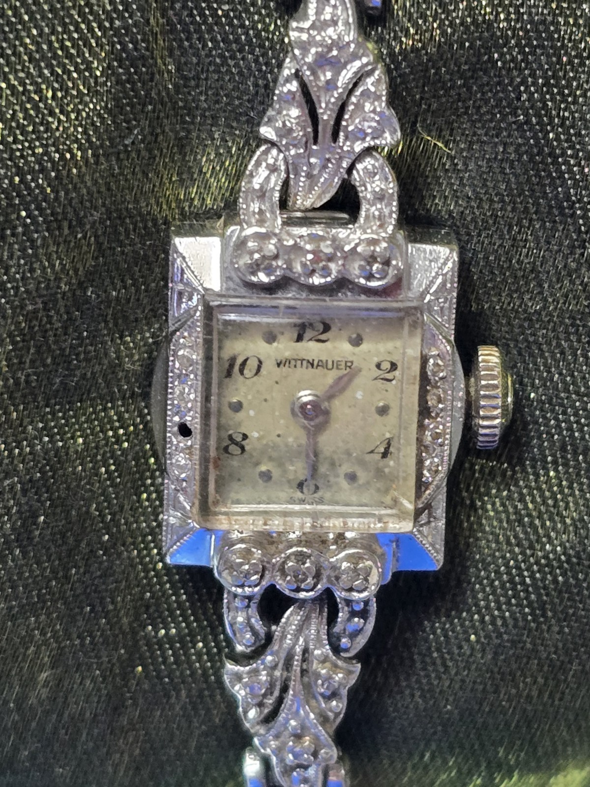 VTG WITTNAUER 14K WHITE GOLD DIAMOND LADIES Cocktail Watch Non-working 15.42g