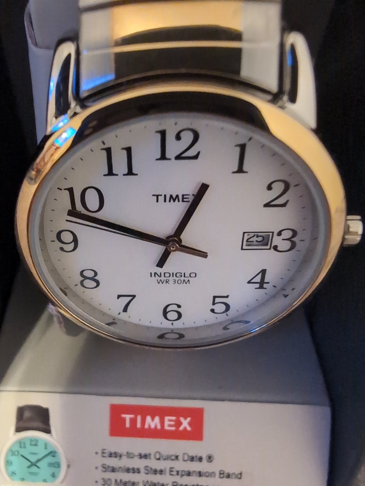 Timex Indiglo Watch Mens 35mm Gold Silver Tone Date T2H311
