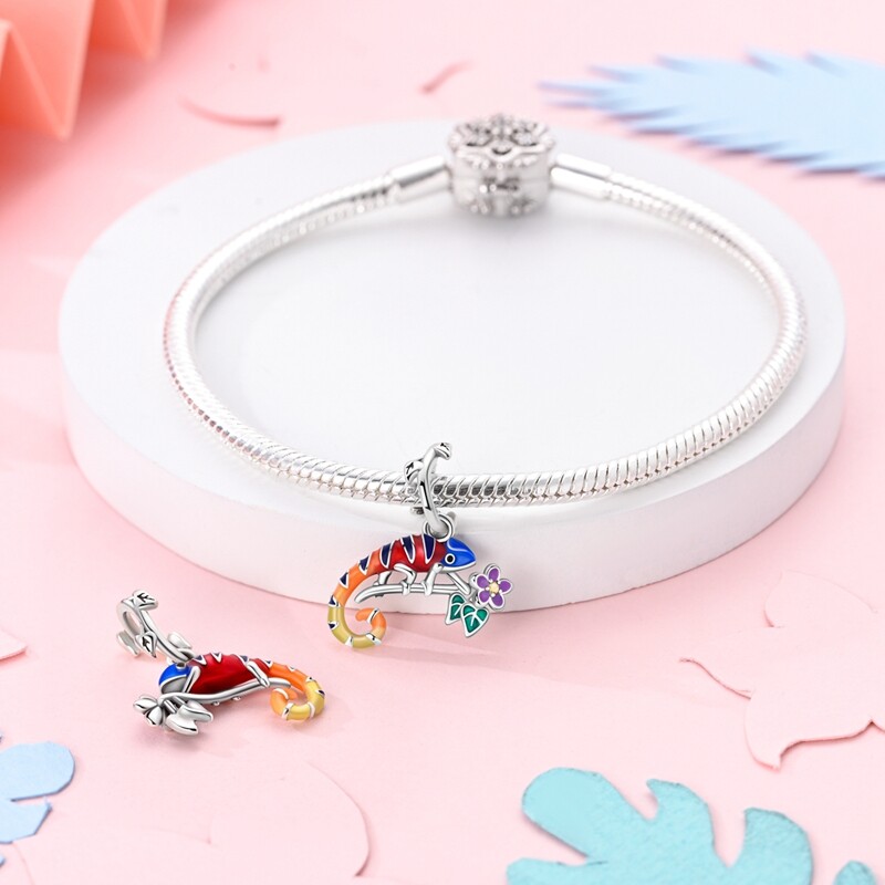 MULA 925 Sterling Silver AAA CZ Charm Enamel Spring Chameleon For Women Bracelet