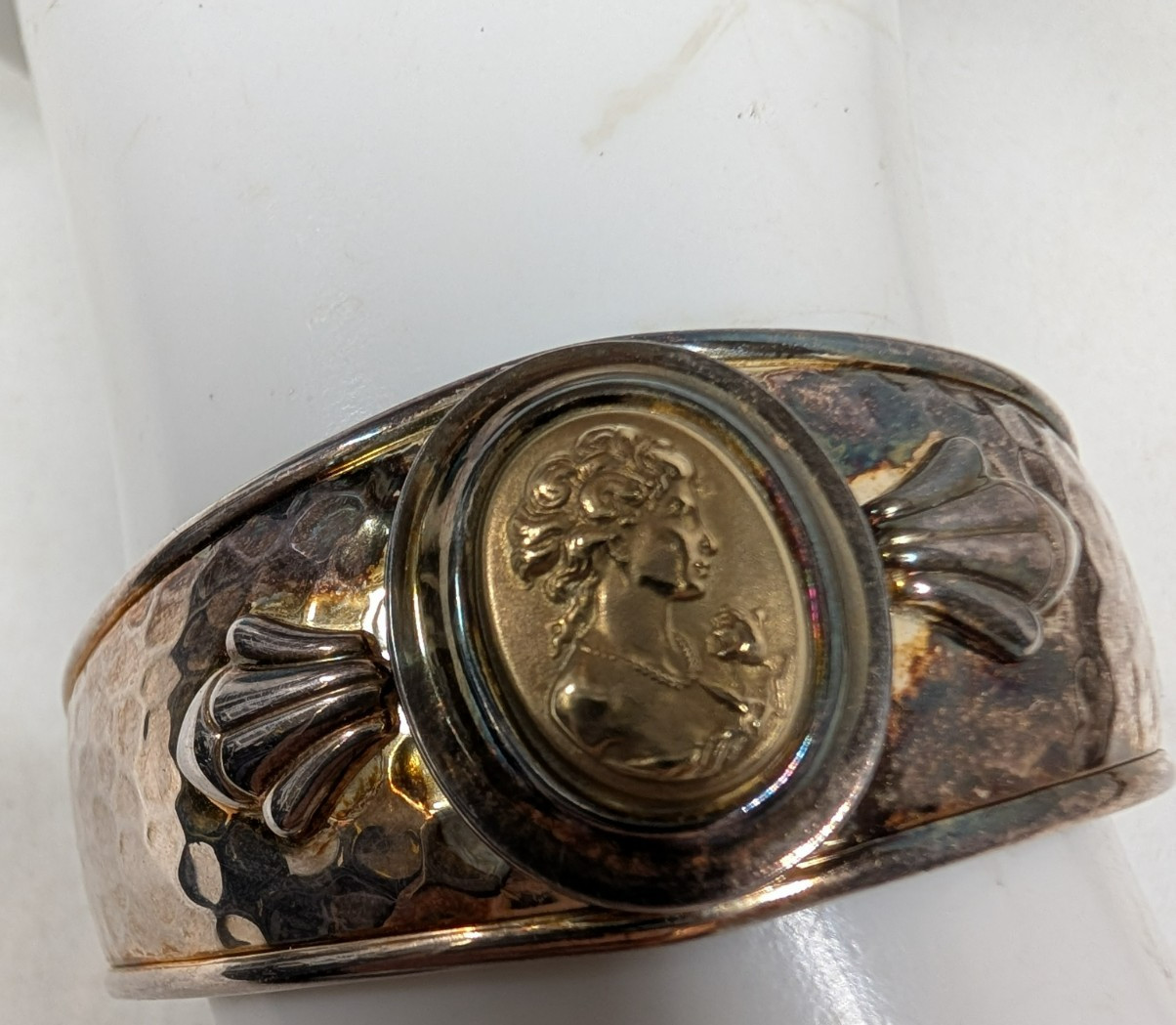 Vintage Sterling Silver & 14k Yellow Gold Cameo Style Bracelet 20.1 Grams Total