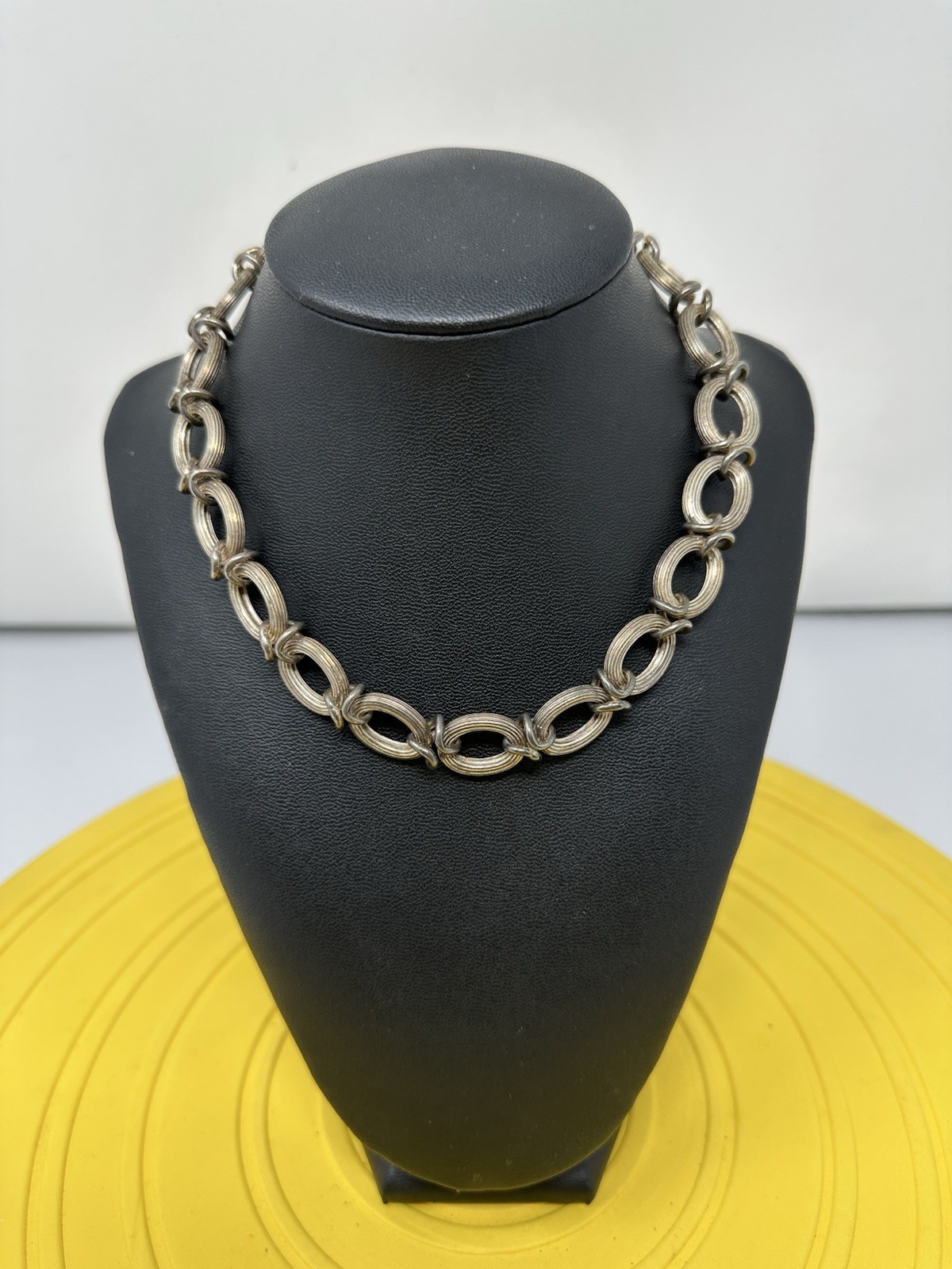 Sterling Silver Italian Oval-Link Chain Choker Necklace Elegant Modern 62g 15 In