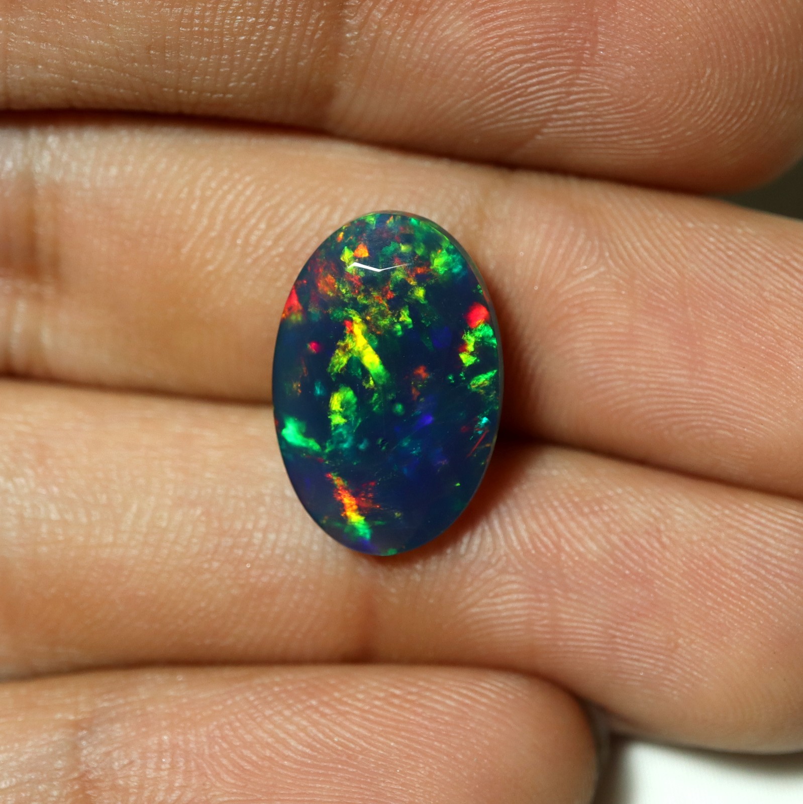 3.5Ct Real Ethiopian Smoked Black Opal AAAA Faceted Oval Rainbow Fire 16×10.8MM