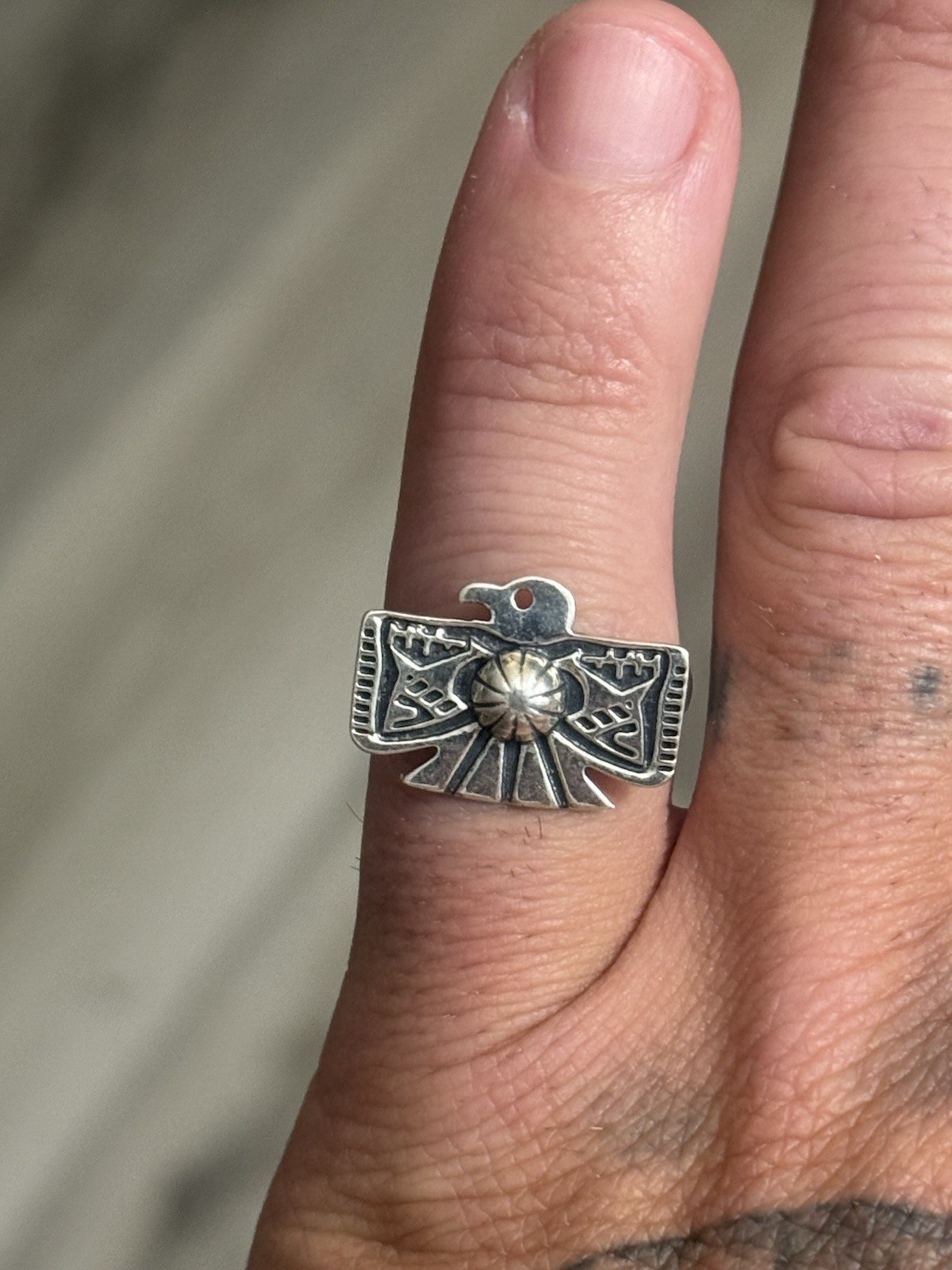 STERLING SILVER STAMPED THUNDERBIRD CONCHO SHOT BAND RING Sz 6,9,or 10 .925