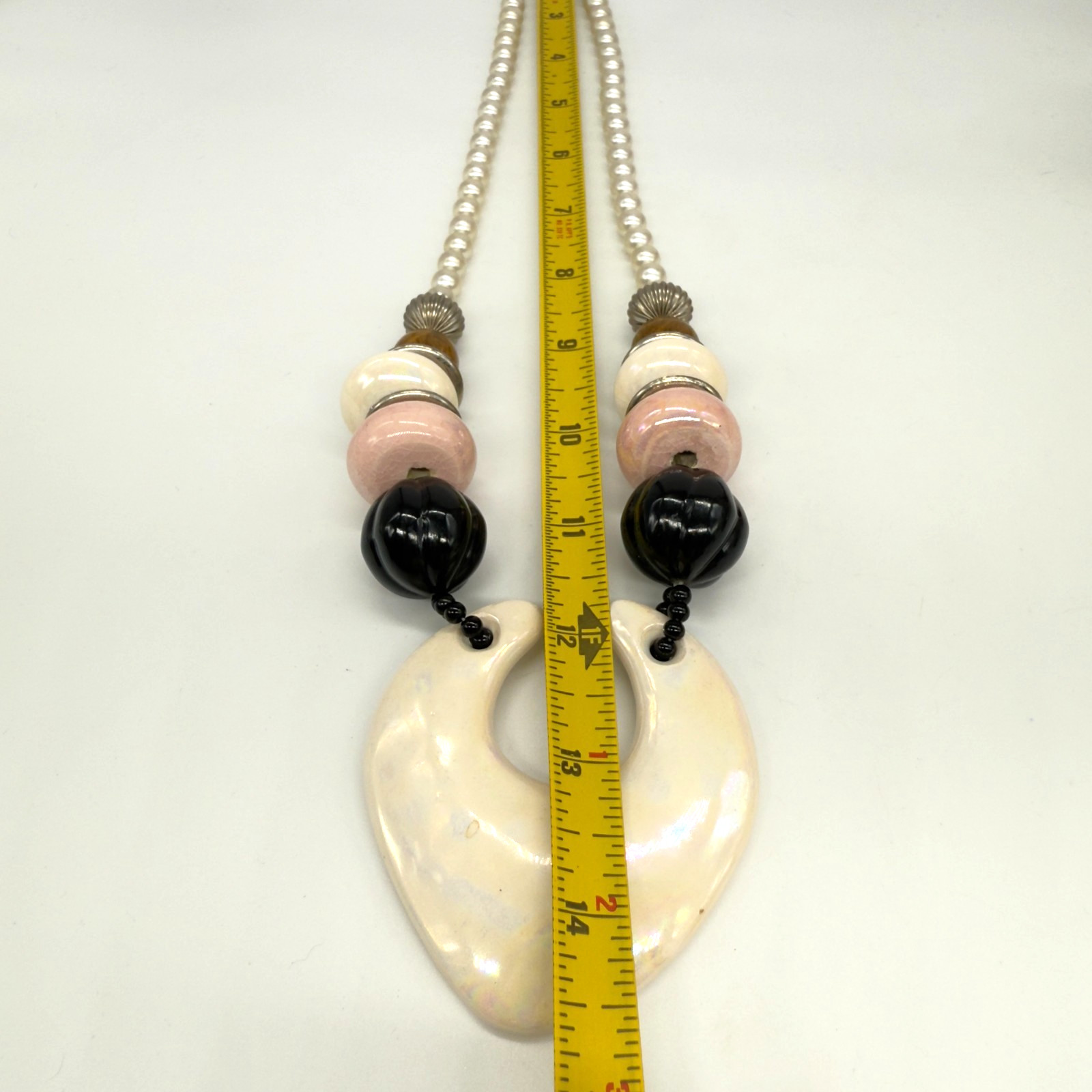 Vintage Necklace Chunky Acrylic Pink Black Cream Iridescent Pendant