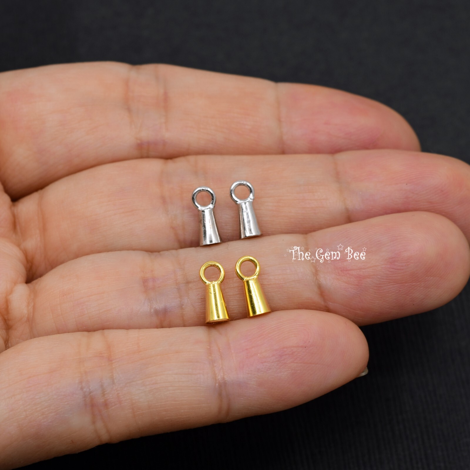 14K Solid Yellow Gold Crimp Hook Cone Cups Ends Findings With Bars Quantity: (2)