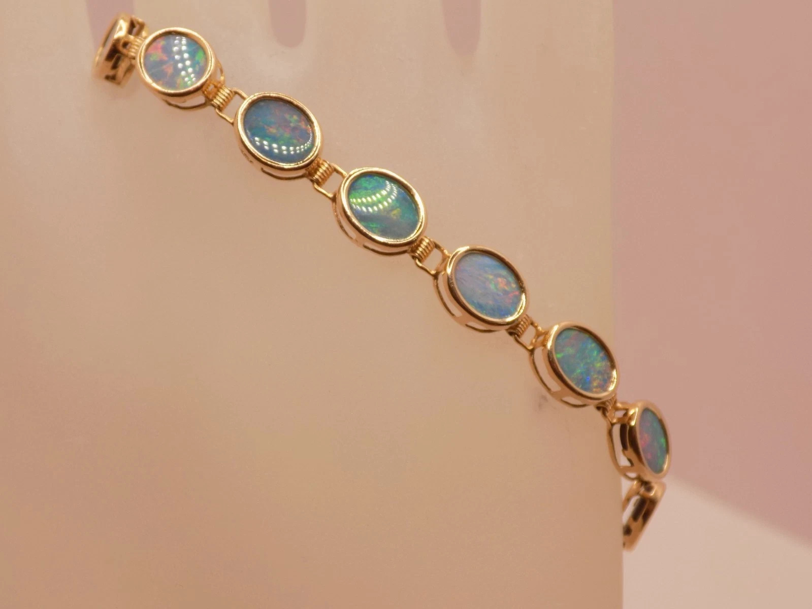 7.00Ct Oval Lab Created Fire Opal Women’s Tennis Bracelet 14K Yellow Gold Plated