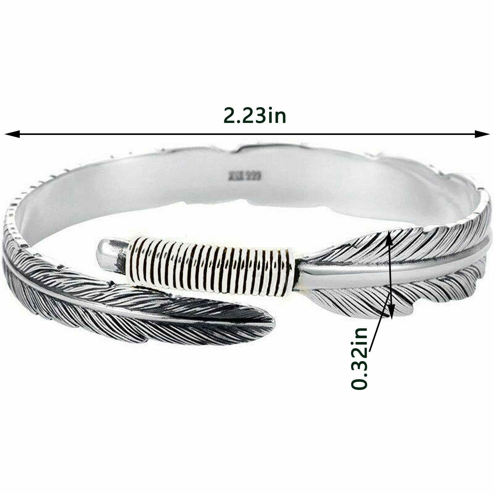 Silver Feather Bracelet Lucky Hope Cuff Jewelry Simple Retro For Women Men (Styl