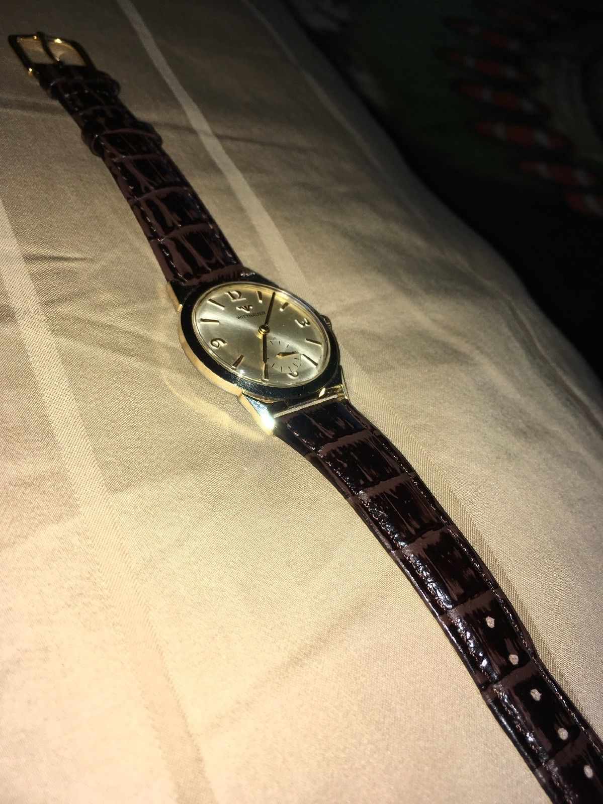 18mm Regular Padded Leather Dark Brown Simulated Crocodile Grain Watch Band