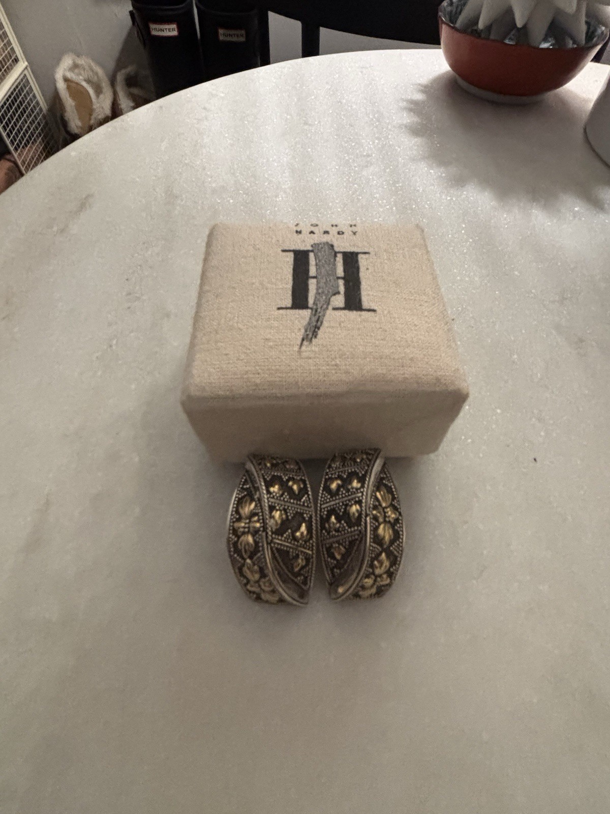 John Hardy Sterling Silver 18K Yellow Gold Floral Beaded Huggie Earrings