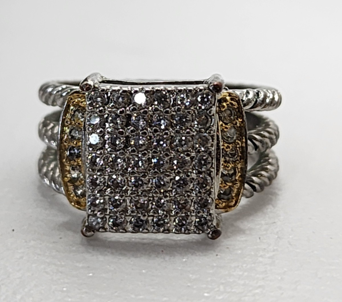 0.46ctw Pave Diamond Rectangular Cushion Ring Sz 6