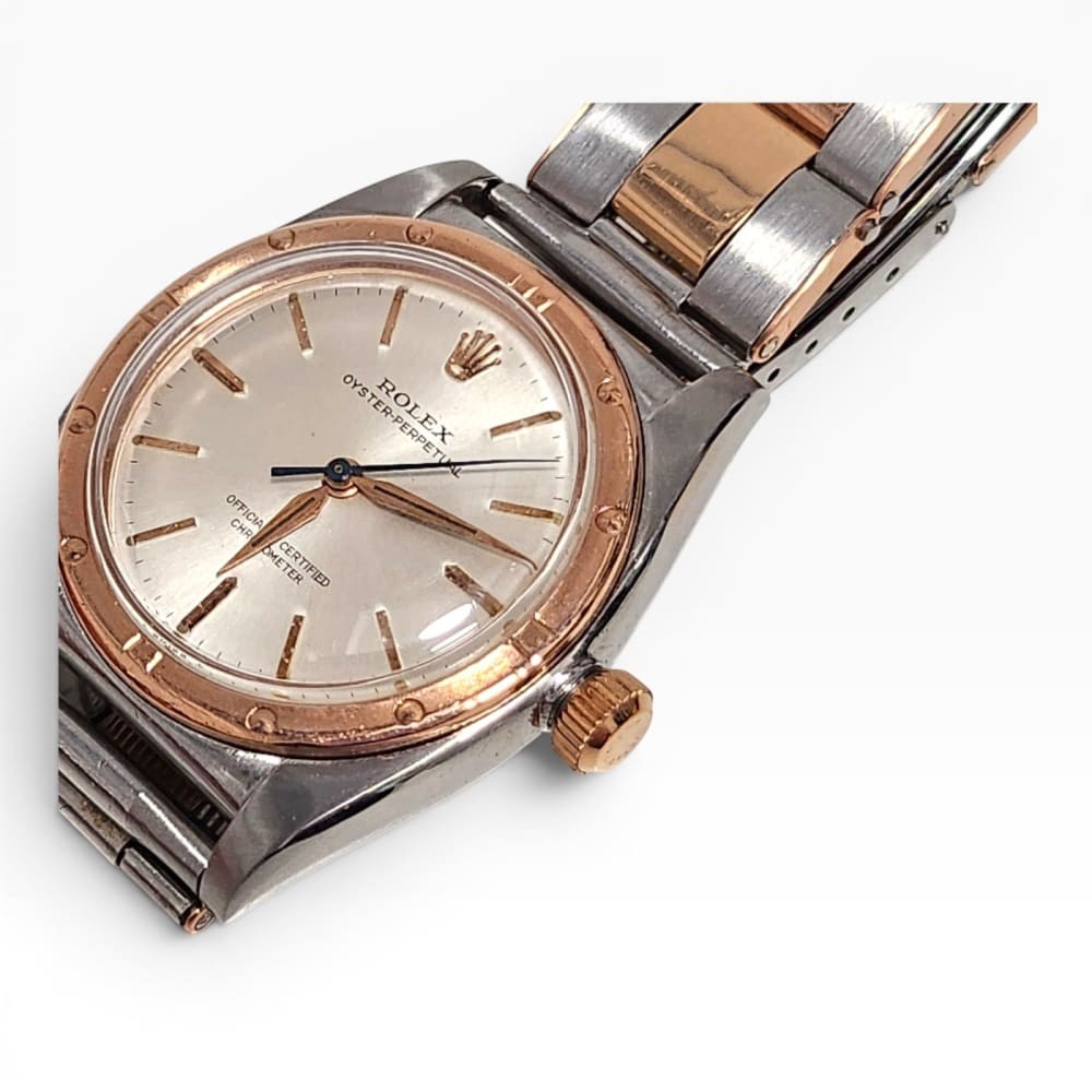 W/Box Vintage Rolex Oyster Perpetual 31 mm Steel 18K Rose Gold Watch 3372