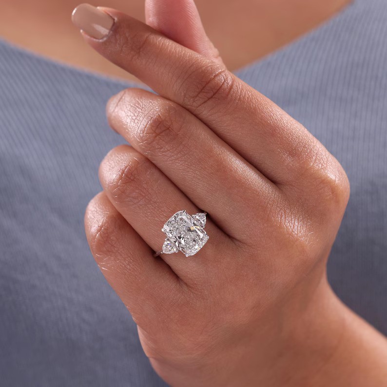 3CT Cushion Cut Moissanite Engagement Ring with Pear Side Stones Sterling Silver