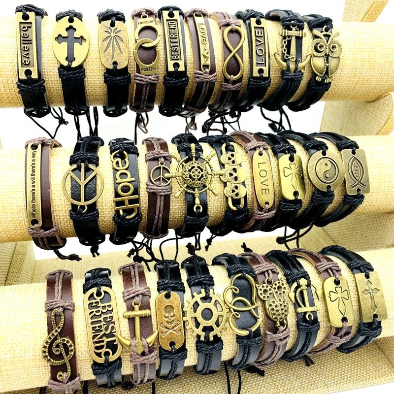 30pcs Cuff Bracelets Copper Alloy Leather Handmade Fashion Jewelry Wholesale
