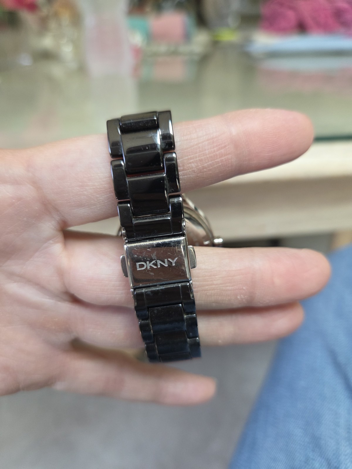 Womens Dkny Crystal Bezel Black Ceramic Watch- New Battery