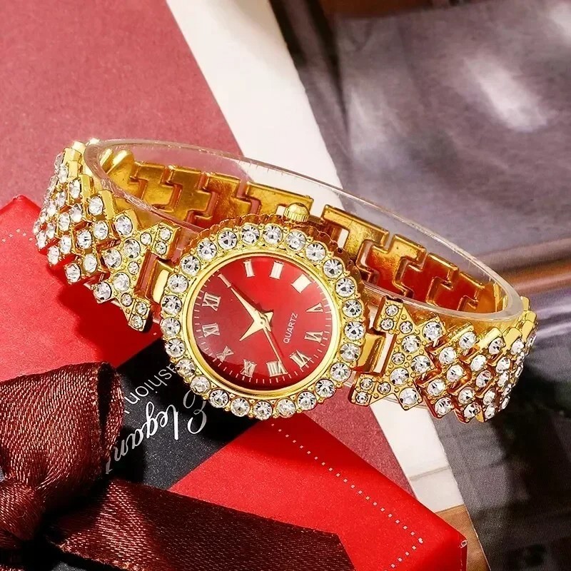 Women 4 Jewelry Set Watch & Bracelet & Ring & Earrings & Necklace Fashion Gift