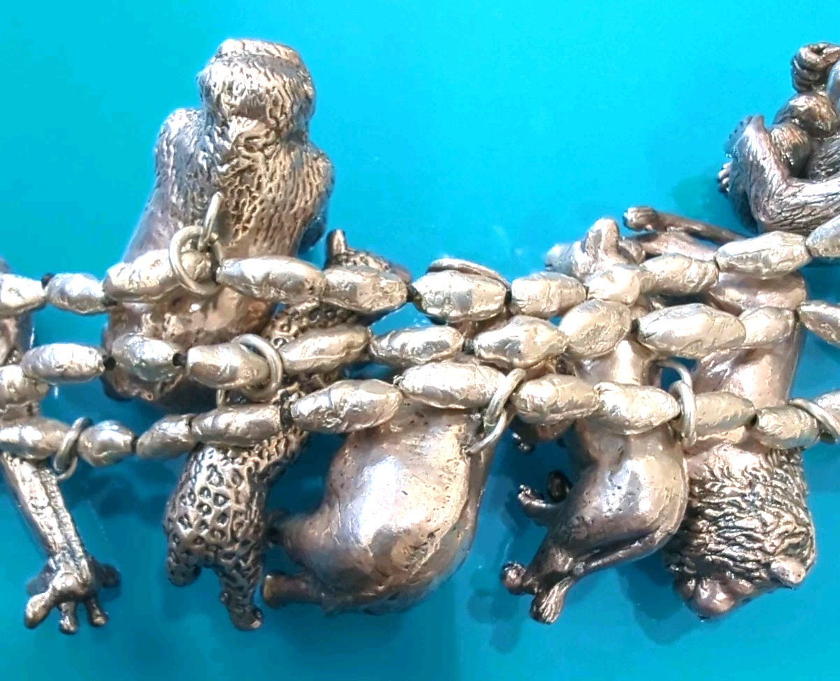 Sterling Silver 114 g 3D SAFARI ZOO Animal Bracelet Lion Gorilla Tiger Elephant*