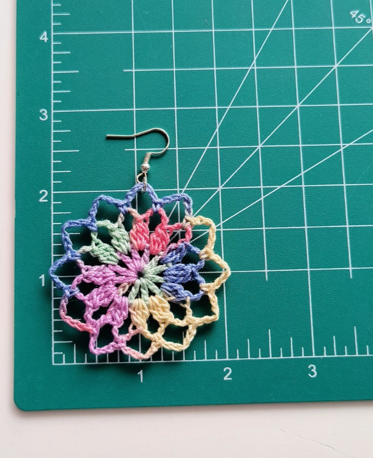 Crochet Earrings, Round , Handmade USA, Brand New, Boho Chic Retro