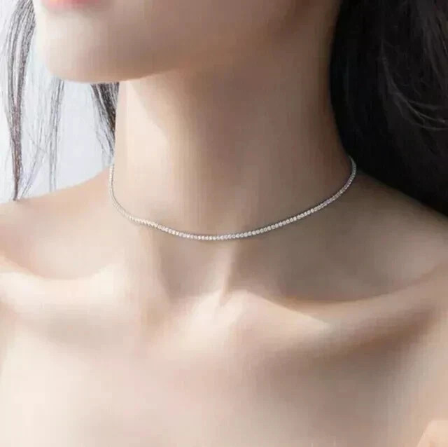 6Ct Round Cut Lab Created Diamond Women’s Tennis Necklace 14K White Gold Plated